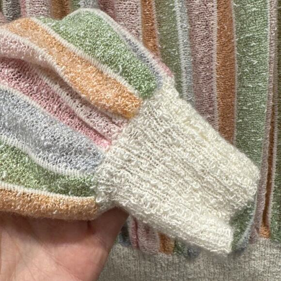 Vintage Rochelle California Rainbow Pastel Striped Sweater Boho Textured Knit - Picture 5 of 9